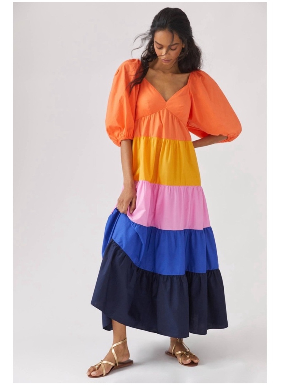 Farm Rio x Anthropologie tiered color locked maxi dress